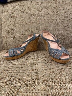 Rebecca Taylor Denim Blue Cork Wedge Sandals